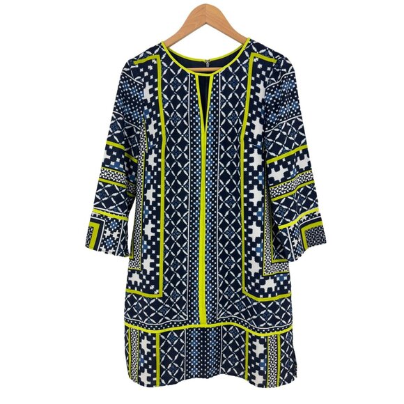 Size 12 VINCE CAMUTO KEYHOLE GEOMETRIC‎ SHIFT DRESS Day/Evening All-Season Party - Picture 1 of 6